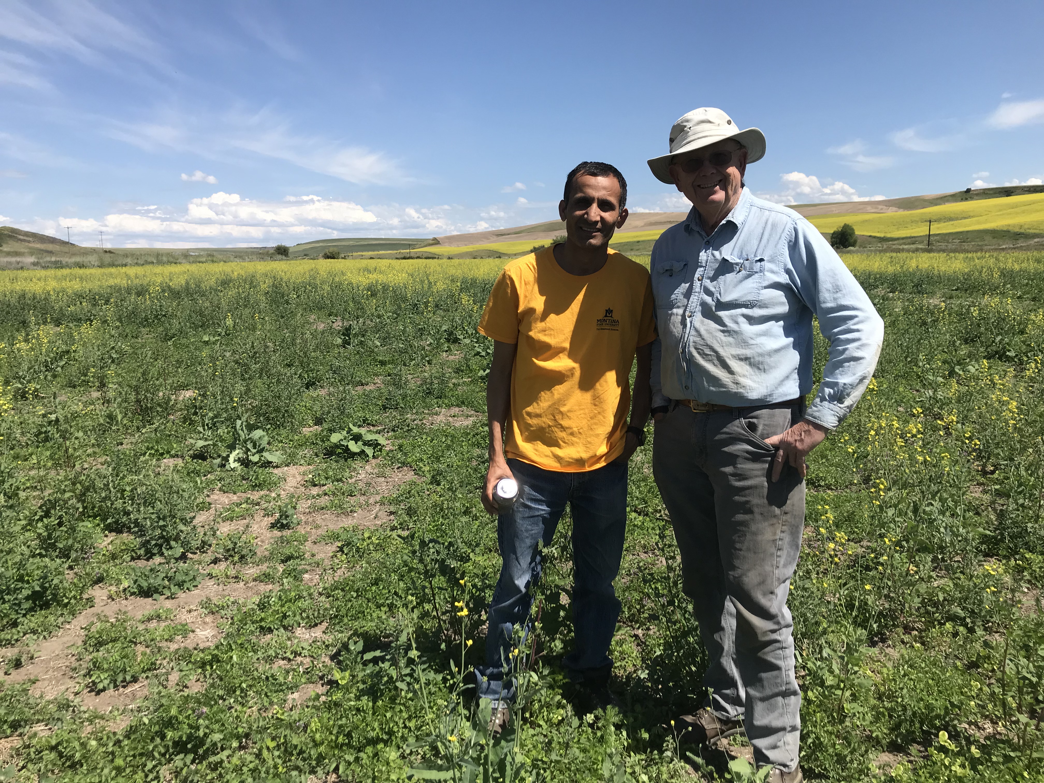 Subodh and Sanford in a field of cover crops